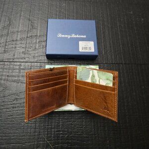 NEW, IN BOX. TOMMY BAHAMA TAN LEATHER BI-FOLD WALLET